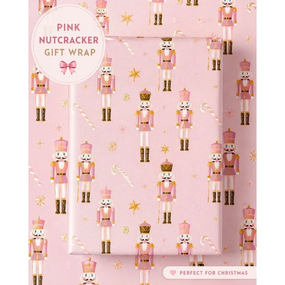 Pink Nutcracker Christmas Wrapping Paper Holiday Gift Wrap Cute Pink Xmas Paper